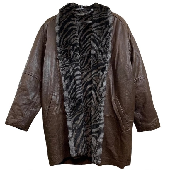 Andrew Marc Genuine Leather Rabbit Fur Coat Jacket Brown Black Gray Size Small - Picture 1 of 12